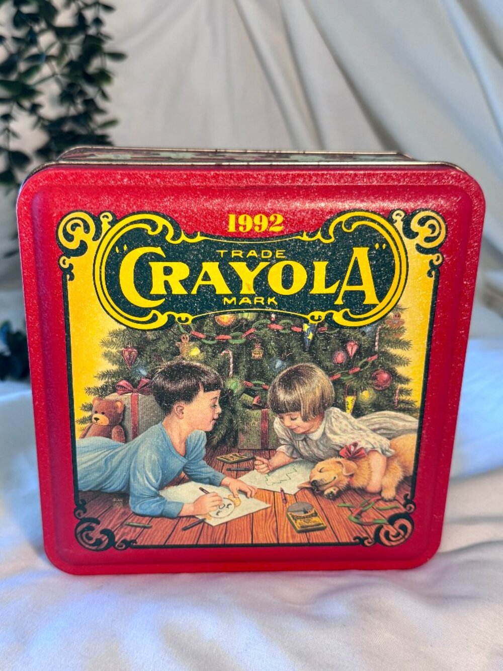 Vintage 1992 Crayola Holiday Tin – Colorful Holiday Wishes 1st Edition Metal Box